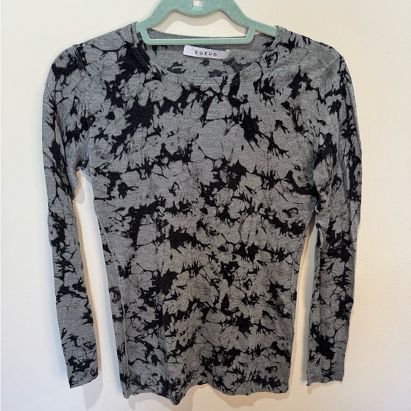 Kokun Grey Marble Print Fitted Crew Size Small Bamboo‎ Cashmere Top - Picture 2 of 7